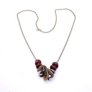 Loft Long Chain Necklace Women's Beaded Silver Tone Lobster Closure Signed